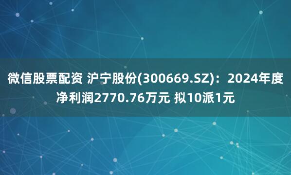 微信股票配资 沪宁股份(300669.SZ)：2024年度净利润2770.76万元 拟10派1元