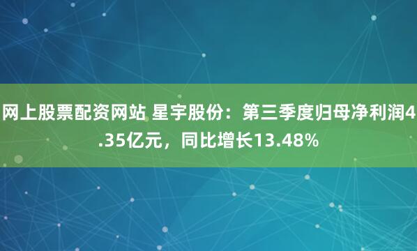 网上股票配资网站 星宇股份：第三季度归母净利润4.35亿元，同比增长13.48%